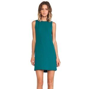 Vince Dress 8 Teal Classic Crepe Shift  Pockets Sleeveless Lined
